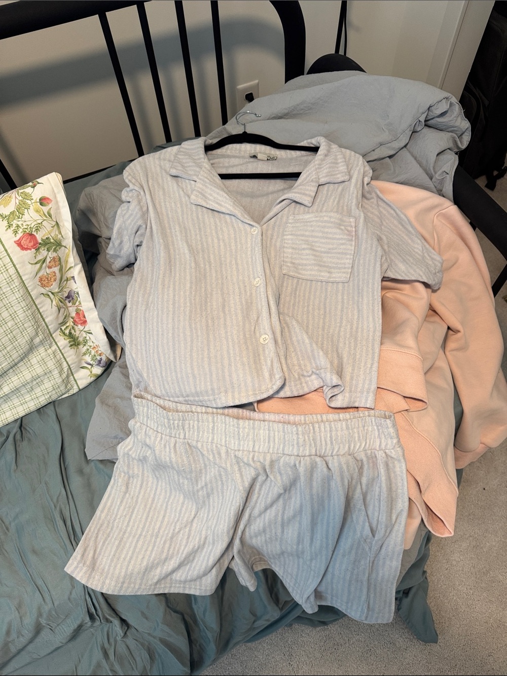 Women's Light Blue Striped Short Pajama Set - Relaxed Button Front